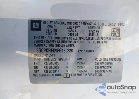 2014 Chevrolet Silverado 1500 1Lt z USA, uszkodzony, nr VIN 3GCPCREC9EG130228